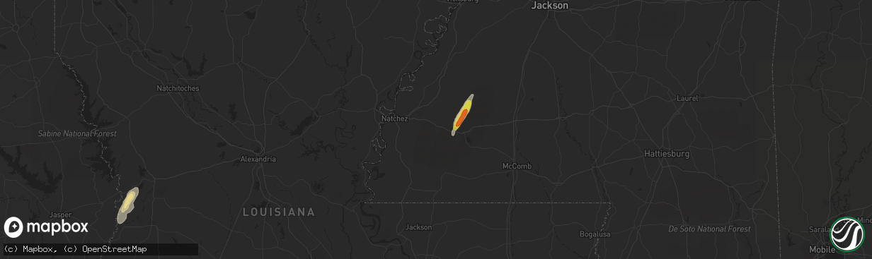 Hail map in Roxie, MS on February 21, 2018