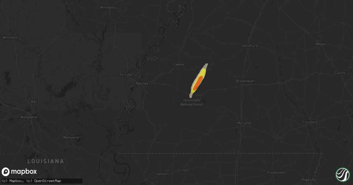 Hail map in Roxie, MS on February 21, 2018