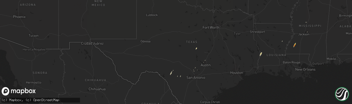 Hail map in Texas on February 21, 2018