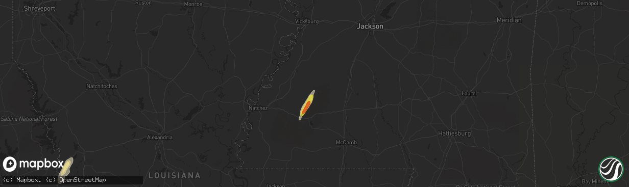 Hail map in Union Church, MS on February 21, 2018