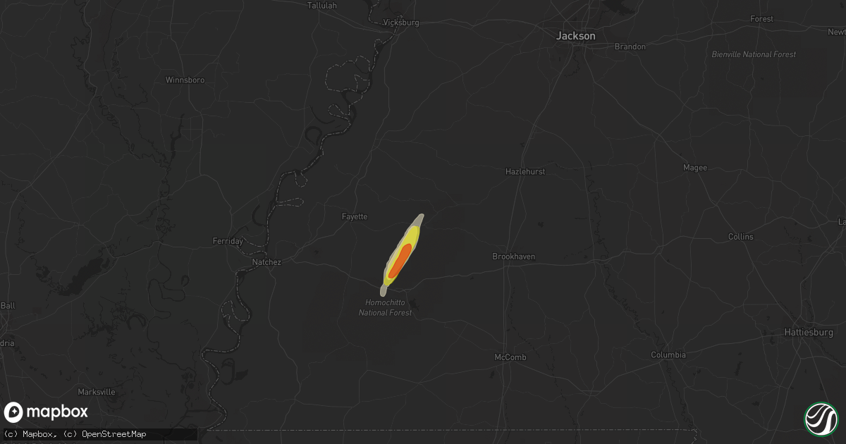 Hail map in Union Church, MS on February 21, 2018