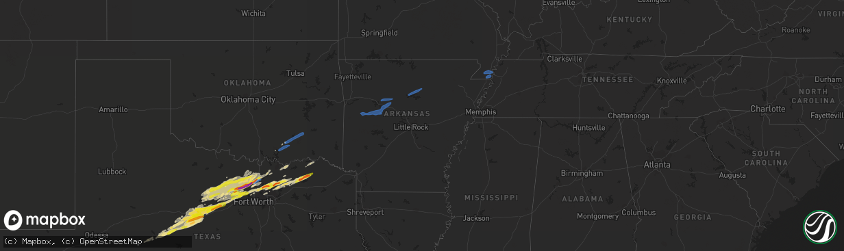 Hail map in Arkansas on February 21, 2022