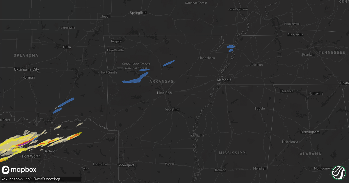 Hail map in Arkansas on February 21, 2022