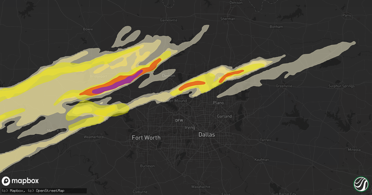 Hail map in Lewisville, TX on February 21, 2022
