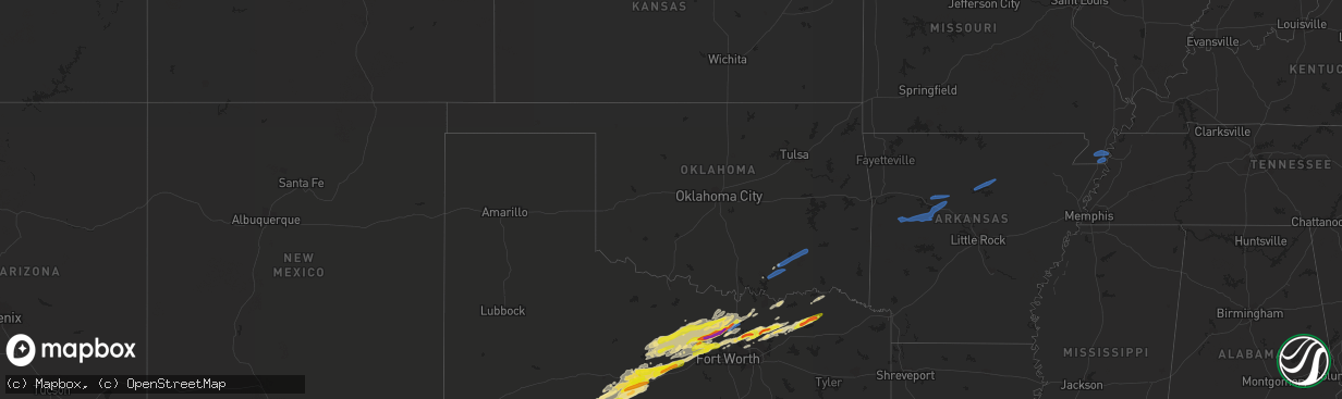 Hail map in Oklahoma on February 21, 2022