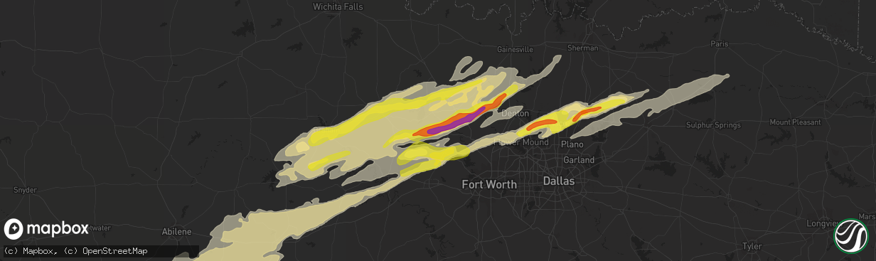 Hail map in Paradise, TX on February 21, 2022