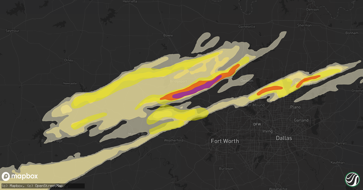 Hail map in Paradise, TX on February 21, 2022
