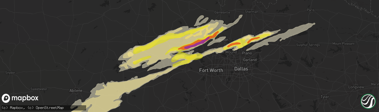 Hail map in Springtown, TX on February 21, 2022