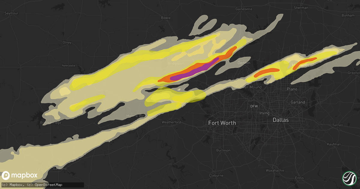 Hail map in Springtown, TX on February 21, 2022