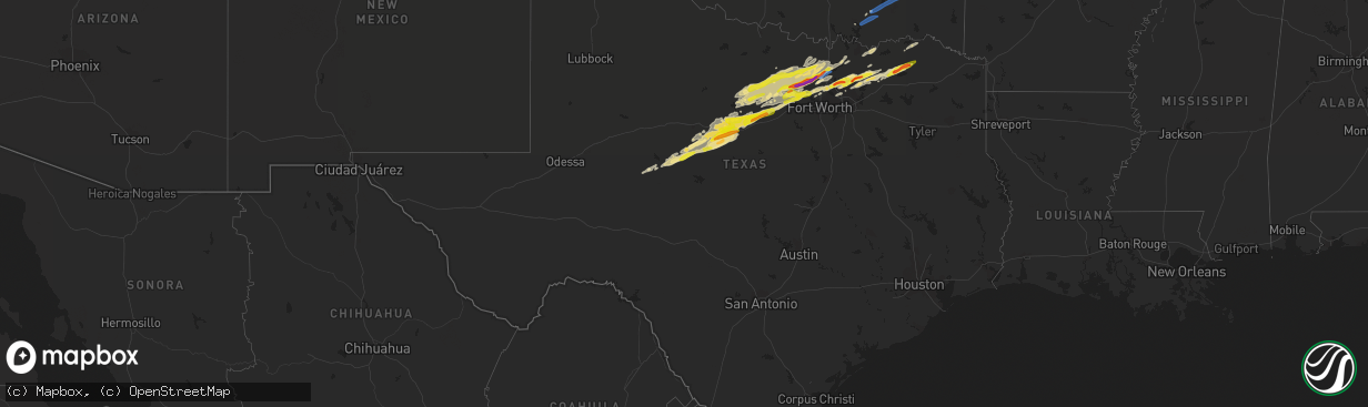 Hail map in Texas on February 21, 2022