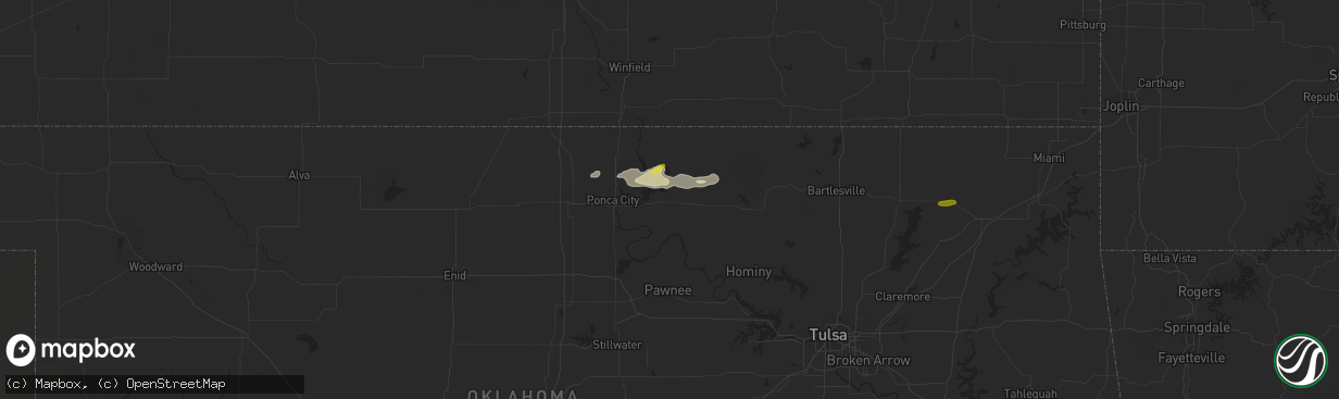 Hail map in Burbank, OK on February 21, 2024