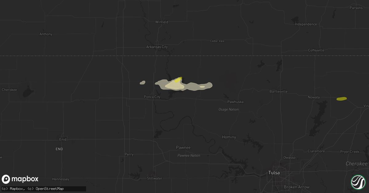 Hail map in Burbank, OK on February 21, 2024