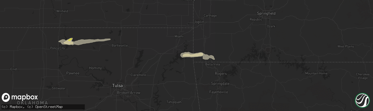 Hail map in Grove, OK on February 21, 2024