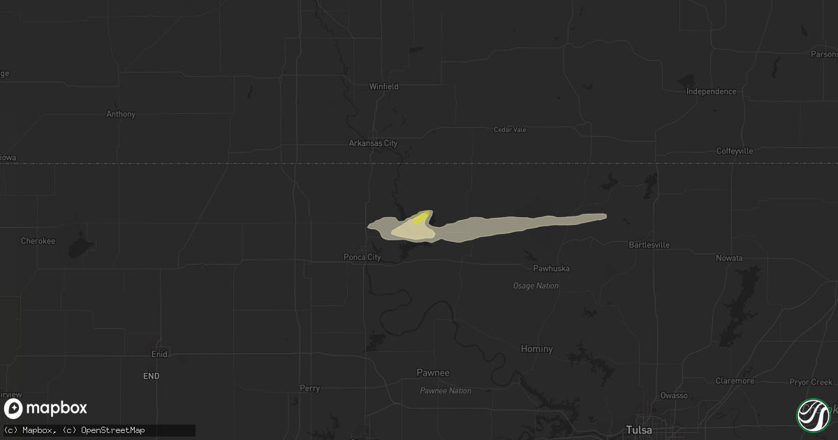 Hail map in Kaw City, OK on February 21, 2024