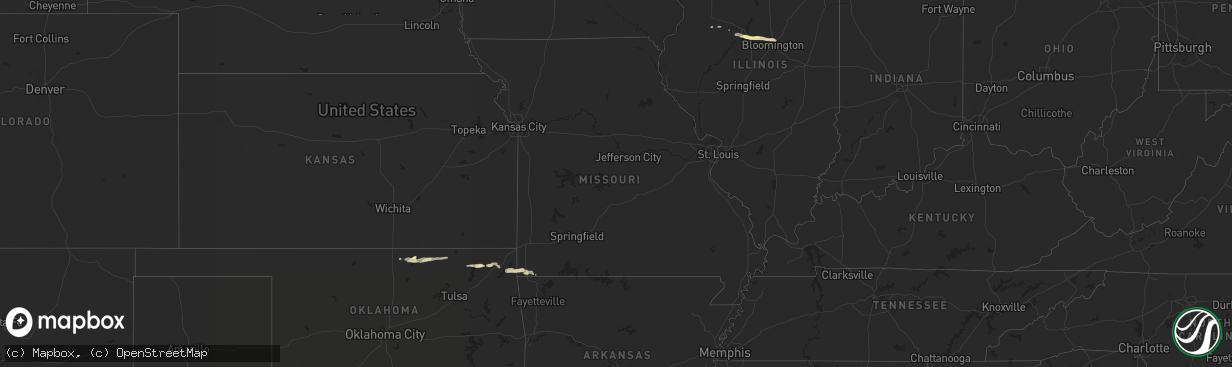 Hail map in Missouri on February 21, 2024