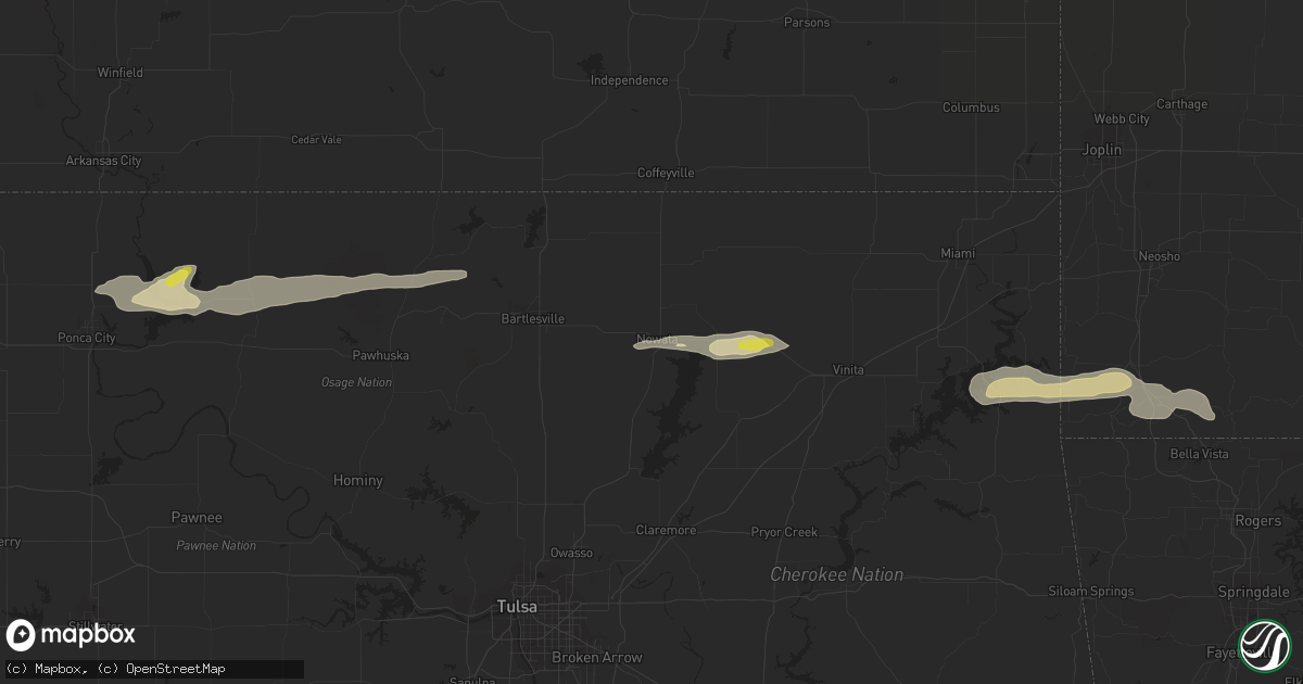 Hail map in Nowata, OK on February 21, 2024