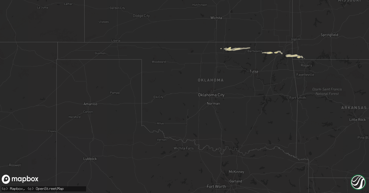Hail map in Oklahoma on February 21, 2024