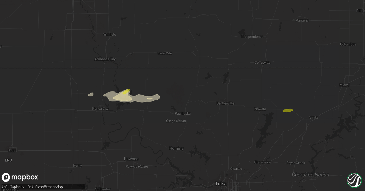 Hail map in Pawhuska, OK on February 21, 2024
