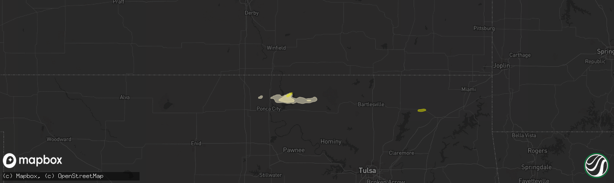 Hail map in Shidler, OK on February 21, 2024