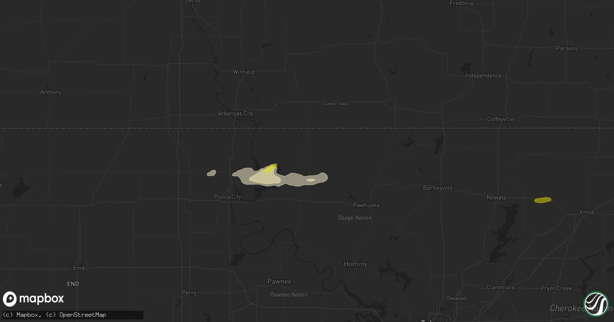 Hail map in Shidler, OK on February 21, 2024