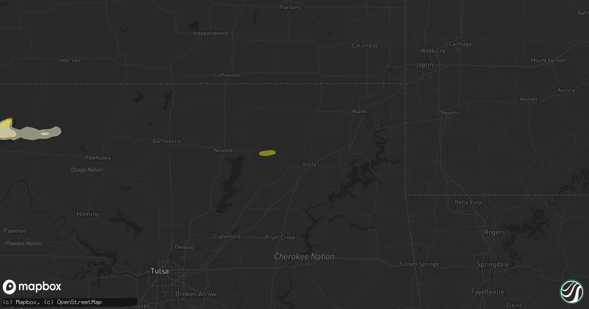 Hail map in Vinita, OK on February 21, 2024
