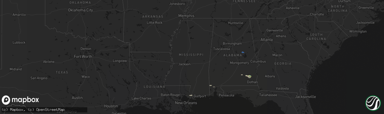 Hail map in Mississippi on February 21, 2026