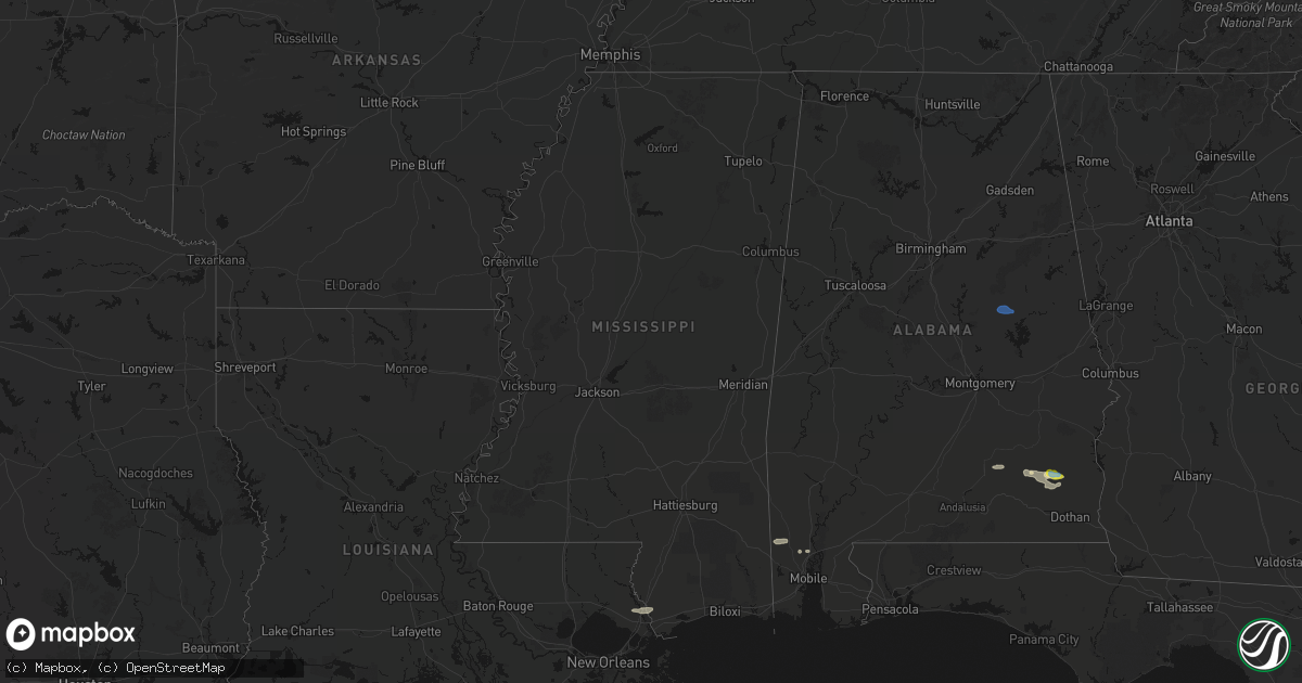 Hail map in Mississippi on February 21, 2026