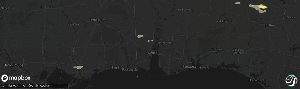 Hail map in Saraland, AL on February 21, 2026