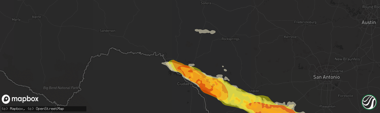 Hail map in Del Rio, TX on February 22, 2016