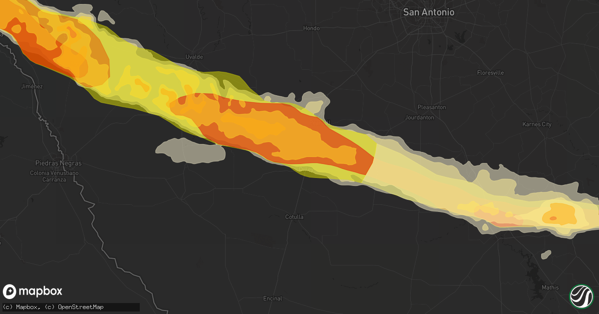 Hail map in Dilley, TX on February 22, 2016