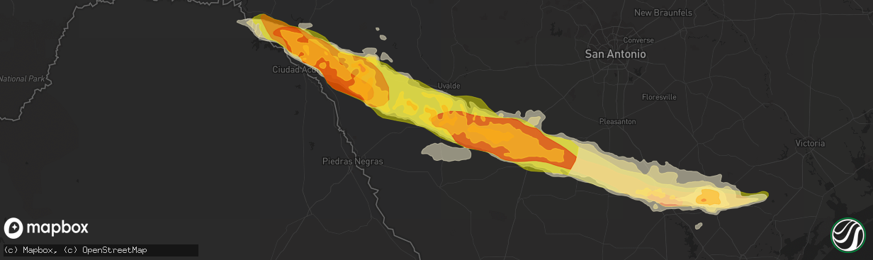 Hail map in La Pryor, TX on February 22, 2016