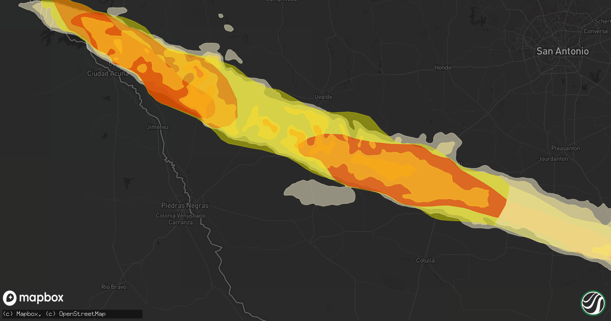 Hail map in La Pryor, TX on February 22, 2016