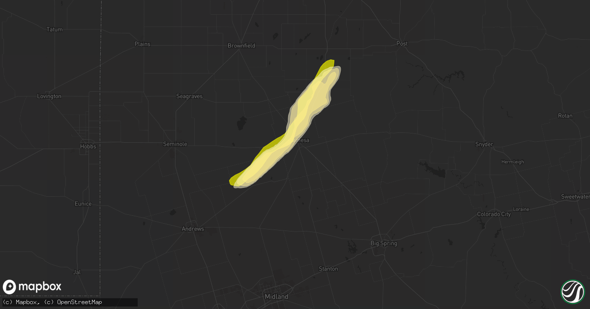 Hail map in Lamesa, TX on February 22, 2016