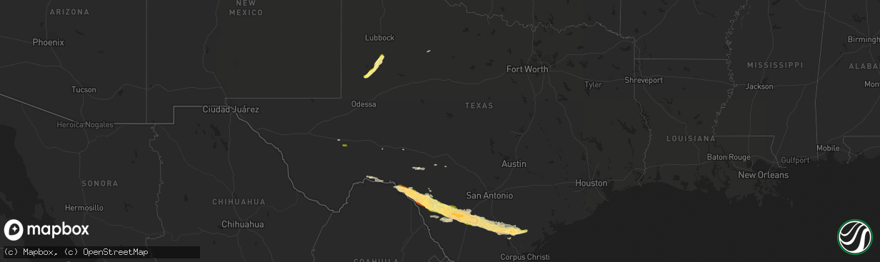 Hail map in Texas on February 22, 2016
