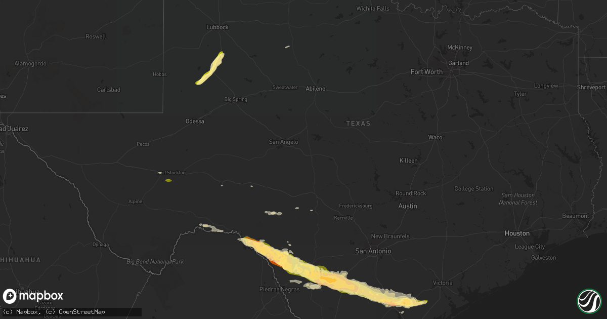 Hail map in Texas on February 22, 2016