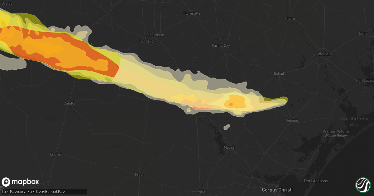 Hail map in Three Rivers, TX on February 22, 2016