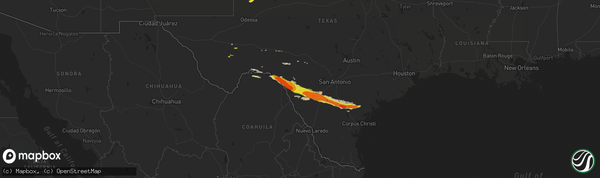 Hail map on February 22, 2016