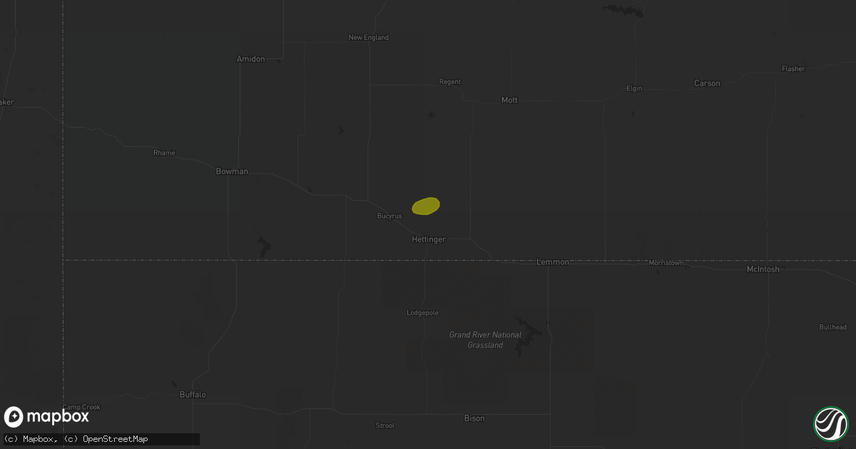 Hail map in Hettinger, ND on February 22, 2017