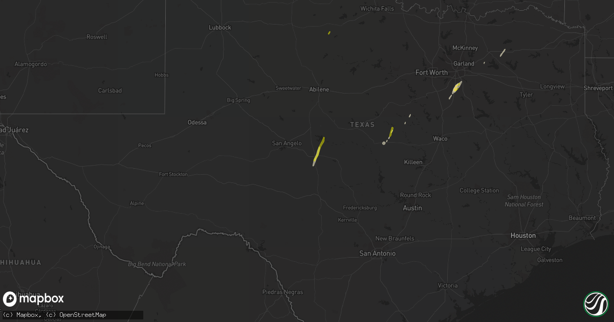 Hail map in Texas on February 22, 2018