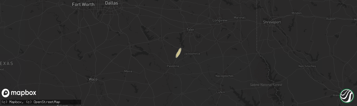Hail map in Palestine, TX on February 22, 2019
