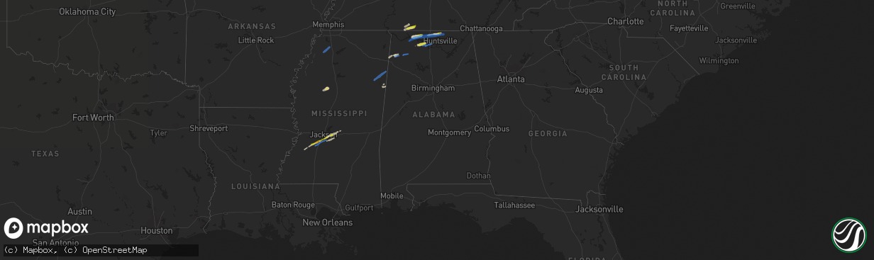 Hail map in Alabama on February 22, 2022