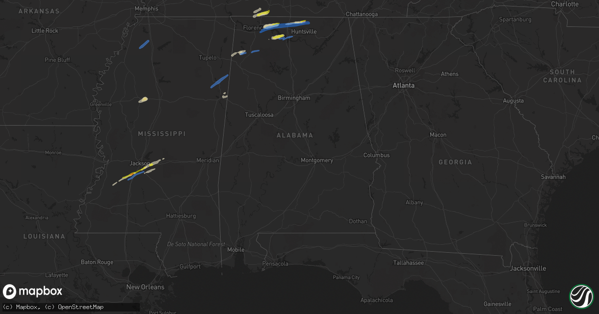 Hail map in Alabama on February 22, 2022