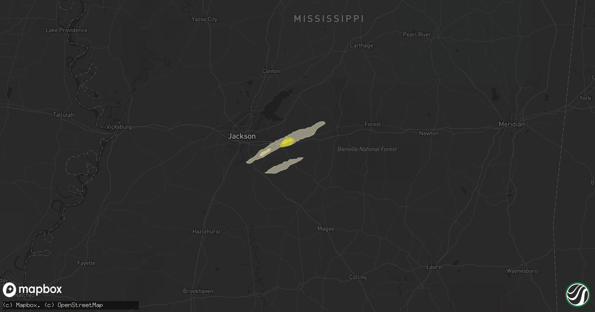 Hail map in Brandon, MS on February 22, 2022