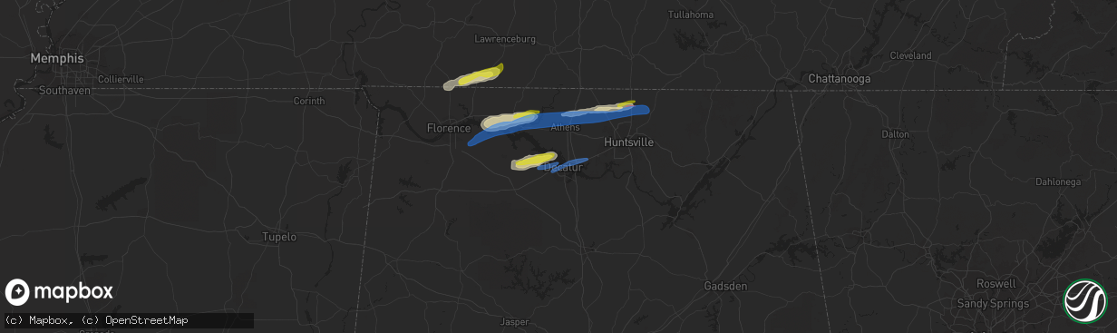 Hail map in Decatur, AL on February 22, 2022