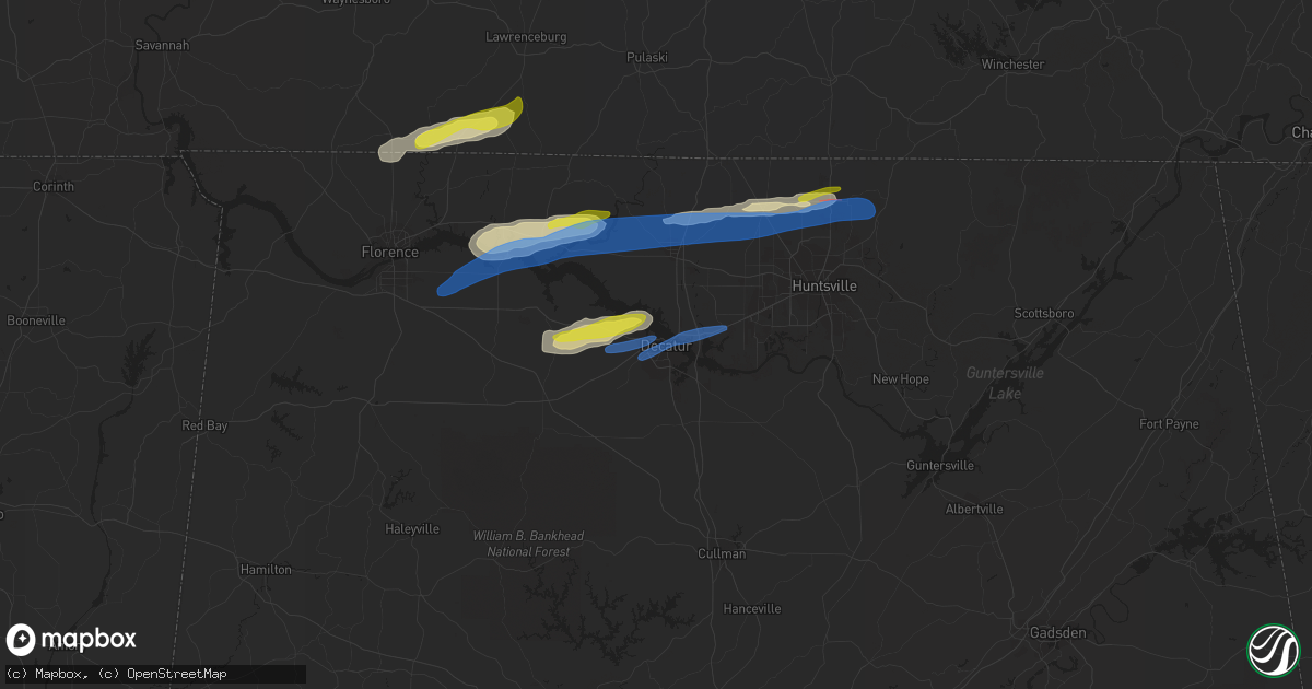 Hail map in Decatur, AL on February 22, 2022
