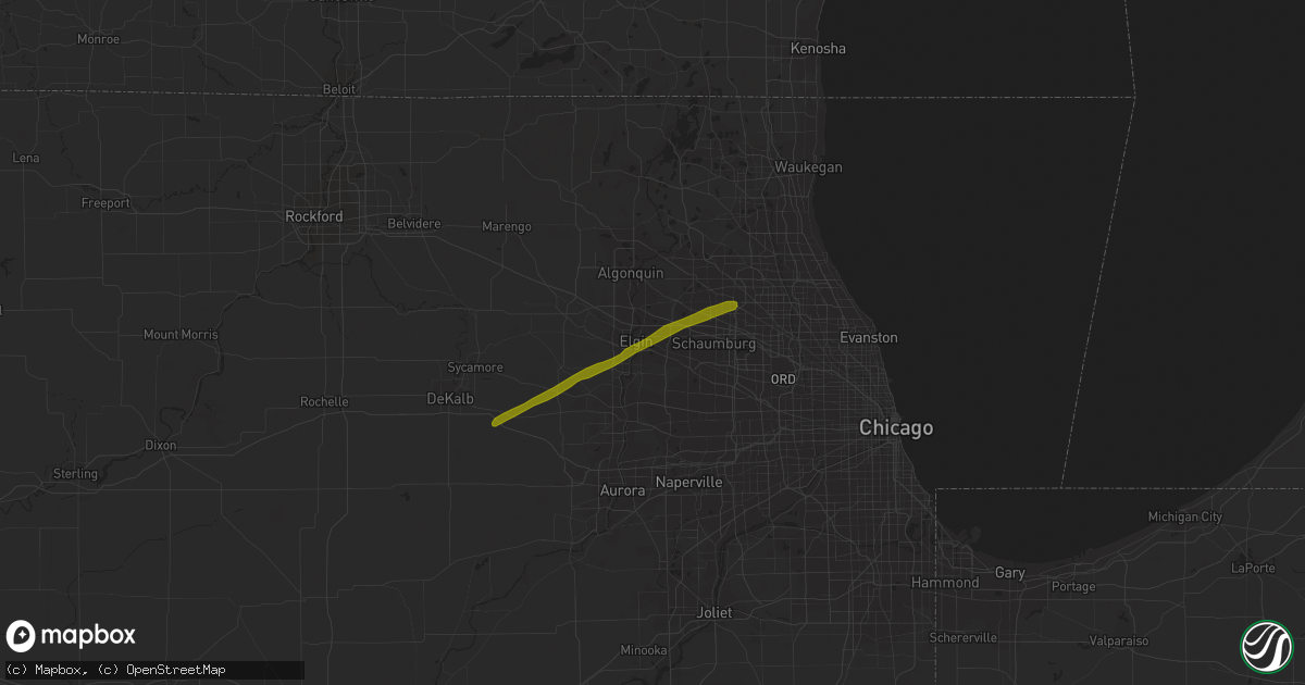 Hail map in Elgin, IL on February 22, 2022