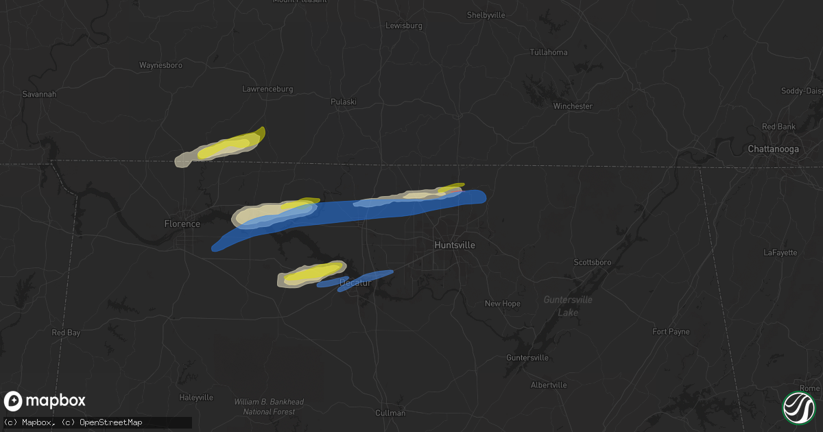 Hail map in Harvest, AL on February 22, 2022