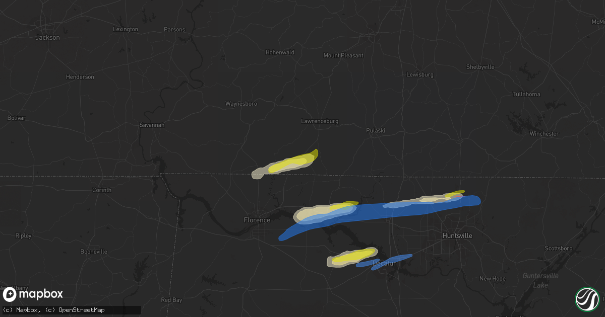 Hail map in Loretto, TN on February 22, 2022