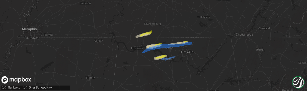 Hail map in Rogersville, AL on February 22, 2022