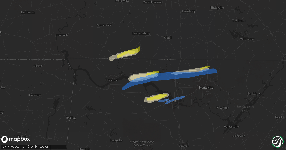 Hail map in Rogersville, AL on February 22, 2022